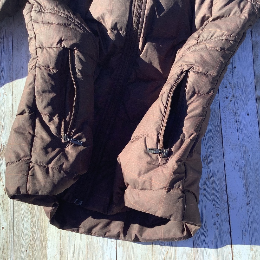 NAU Women Goose Down Puffer Jacket Plaid Brown XS extra small (easily can fit S) - Picture 4 of 15